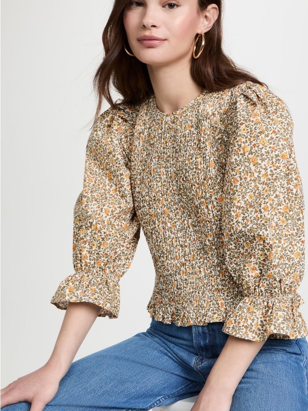 Meadows Aloe Smocked Floral Blouse